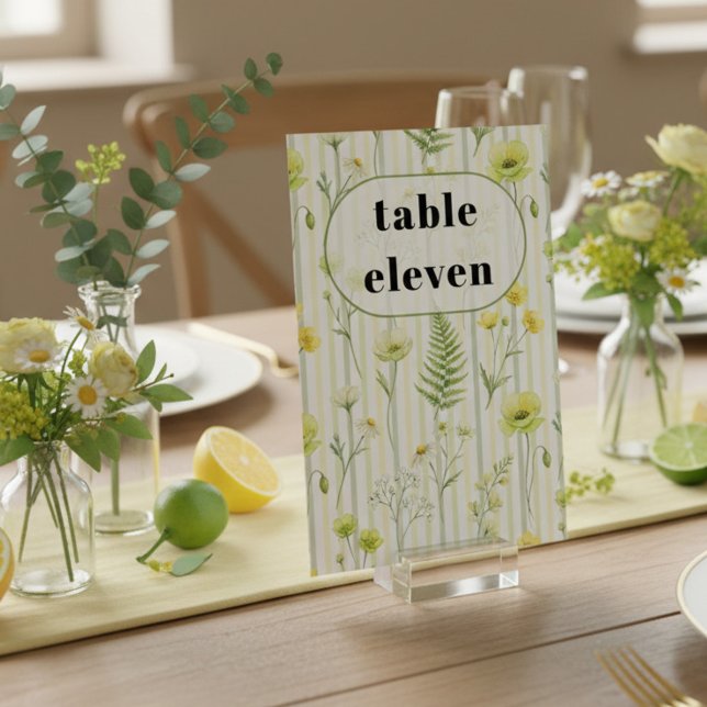 Numeração De Mesa Casal Moderno de Cítricos Verdes com Listras de Fl (Table Number from the Citrus Green Wildflower wedding collection by Darling & May)