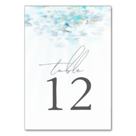 Numeração De Mesa Casamento à Beira-Mar com Ondas Azul e Dourado