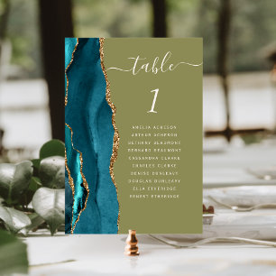 Numeração De Mesa Casamento Ágata Verde Oliva Dourado Turquesa