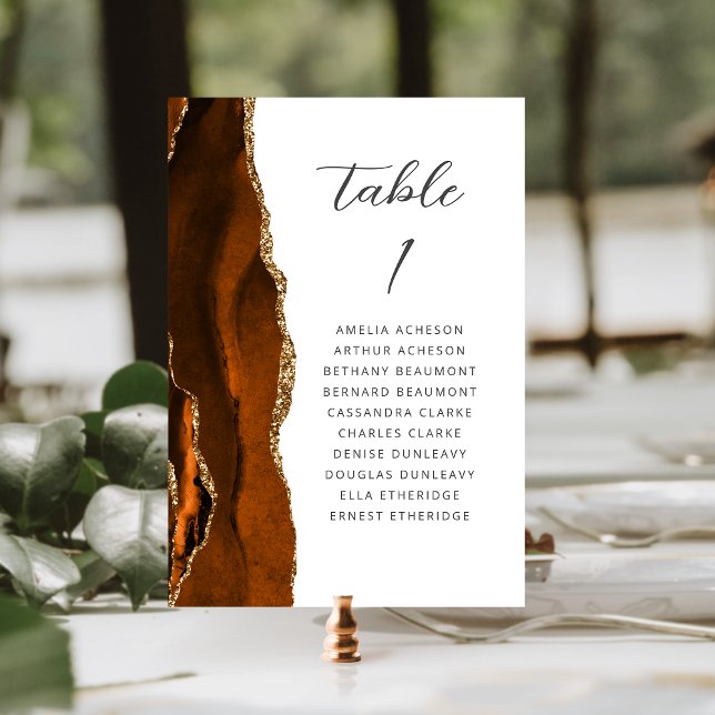 Numeração De Mesa Casamento Agate Laranja Queimada Dourado Script (Criador carregado)