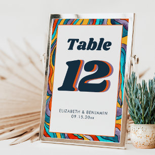 Numeração De Mesa Casamento Amarelo Laranja Ondulado Moderno Retro G