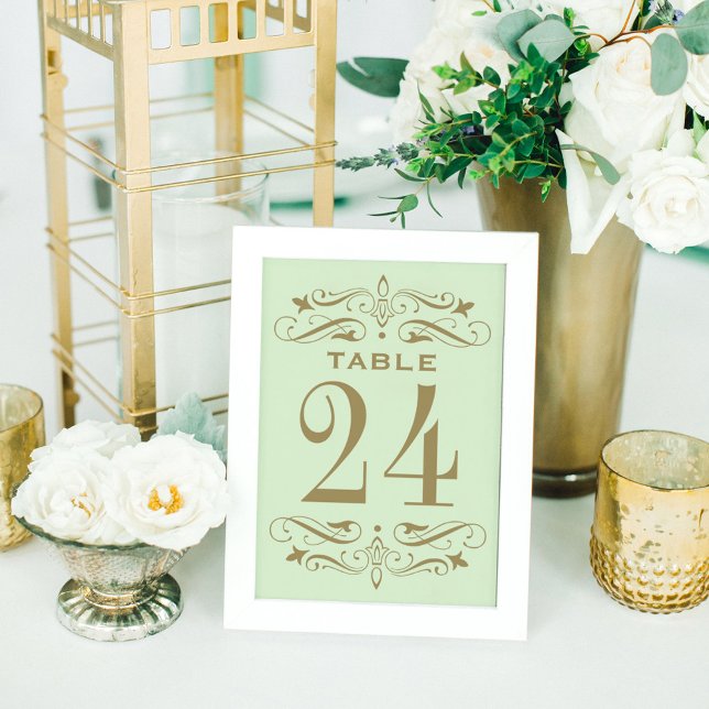 Numeração De Mesa Casamento Antigo Verde com Floreio Dourado (Criador carregado)
