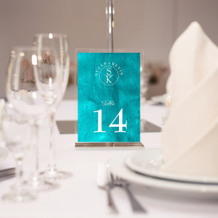 Numeração De Mesa Casamento Aqua Elegance Turquoise & Teal Watercolo