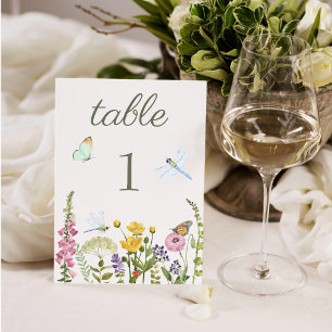 Numeração De Mesa Casamento Aquarela de Borboleta de Flor Silvestre