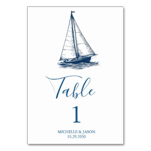 Numeração De Mesa Casamento Aquarela Náutica de Barco à Vela da Moda