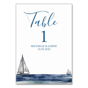 Numeração De Mesa Casamento Aquarela Náutica de Barco à Vela da Moda