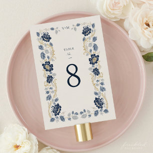 Numeração De Mesa Casamento Art Nouveau Floral Azul Naval Dourado