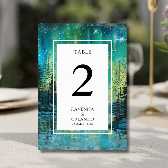 Numeração De Mesa Casamento Aurora de Natal Floresta Noite Céu (Criador carregado)