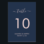 Numeração De Mesa Casamento Azul Blush e Marinho<br><div class="desc">Números de mesa de casamento azul e marinho moderno. Itens correspondentes disponíveis.</div>