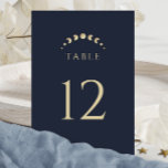 Numeração De Mesa Casamento Azul Celestial<br><div class="desc">Guie seus convidados com o "Blue Celestial Wedding Table Number",  contra um fundo azul impressionante. As fases da lua subtilmente integradas na design simbolizam a progressão das mesas,  criando uma jornada celestial para seus convidados de casamento.</div>