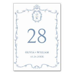 Numeração De Mesa Casamento Azul com Grace Floral Dusty, Ornamentado
