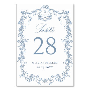 Numeração De Mesa Casamento Azul com Grace Floral Dusty, Ornamentado