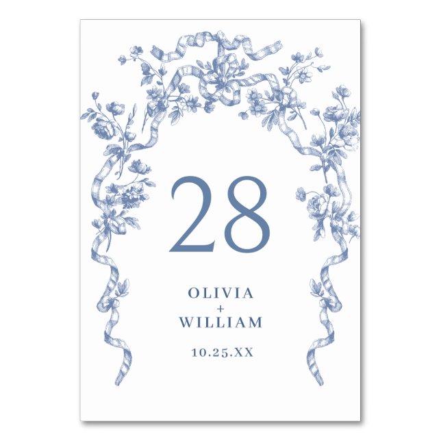 Numeração De Mesa Casamento Azul com Grace Floral Dusty, Ornamentado (Frente)