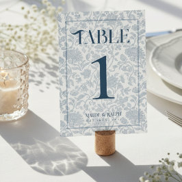 Numeração De Mesa Casamento Azul com Toile Floral Elegante em Letra