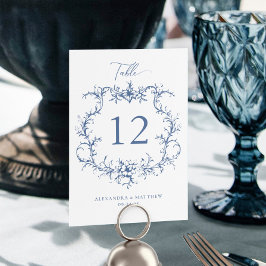 Numeração De Mesa Casamento Azul de Crest Floral Barroco Vitoriano