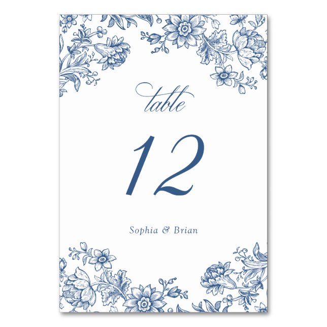 Numeração De Mesa Casamento Azul de Elegante Floral (Frente)