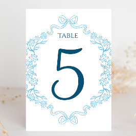 Numeração De Mesa Casamento Azul de Ilustração Floral e Arco Elegant