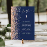 Numeração De Mesa Casamento Azul de Marinho de Pêssego Moderno<br><div class="desc">A borda esquerda desta elegante e moderna carta de números da mesa de casamento apresenta uma borda falsa de pêssego. A palavra "mesa" aparece em um guião branco de pêssego em um fundo azul marinho. Adicione os nomes dos seus convidados que estão atribuídos a cada mesa.</div>