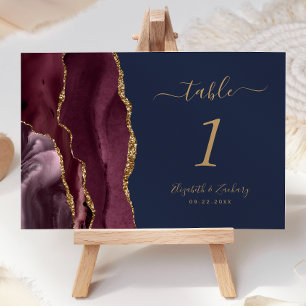 Numeração De Mesa Casamento Azul do Marinho Agate Dourado Burgundy
