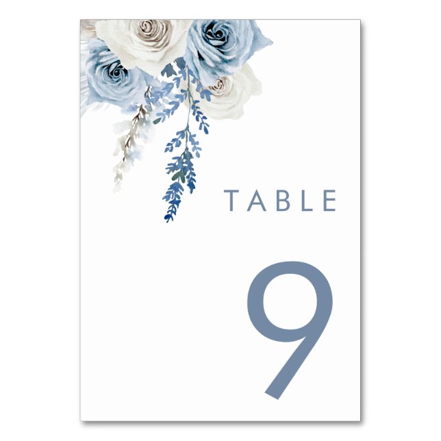 Numeração De Mesa Casamento Azul e Branco Moderno (Frente)