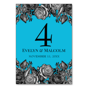 Numeração De Mesa Casamento Azul Elétrico de Rosas Negras e Brancas