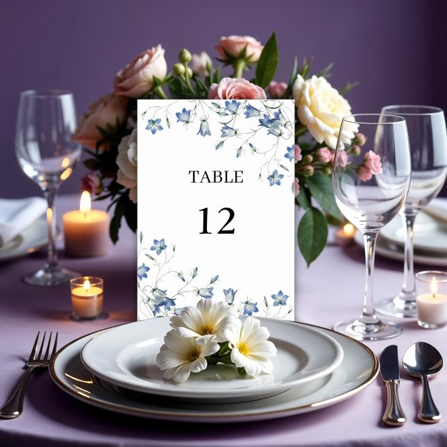Numeração De Mesa Casamento Azul Floral Elegante (Criador carregado)