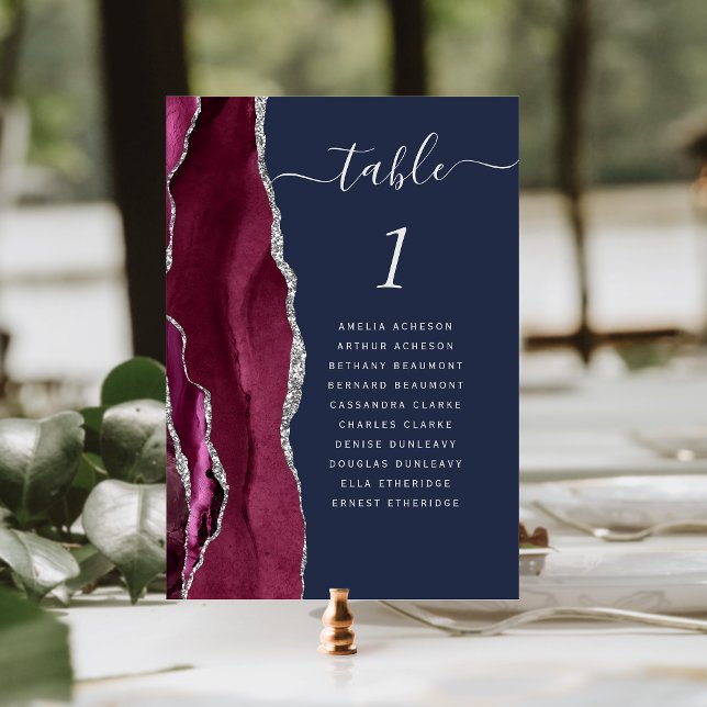 Numeração De Mesa Casamento Azul Marinho Ágata Prata Borgonha (Criador carregado)