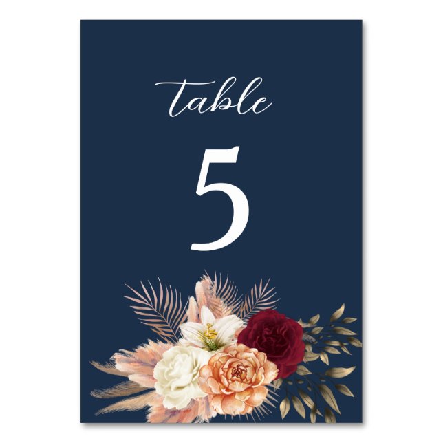 Numeração De Mesa Casamento Azul Marinho Borgonha (Frente)