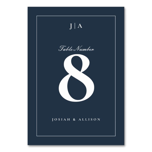 Numeração De Mesa Casamento Azul Marinho Clássico (Frente)