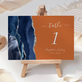 Numeração De Mesa Casamento Azul Marinho Prata Ágata Laranja Queimad