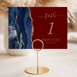Numeração De Mesa Casamento Azul Naval Ágata Dourada Burgundy