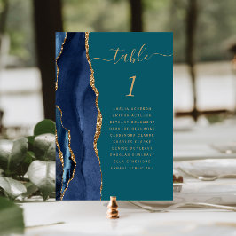 Numeração De Mesa Casamento Azul Naval Ágata Verde-água Dourado