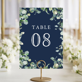 Numeração De Mesa Casamento Azul Naval com Eucalipto Moderno