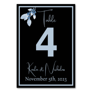 Numeração De Mesa Casamento Azul Pálido e Preto Floral