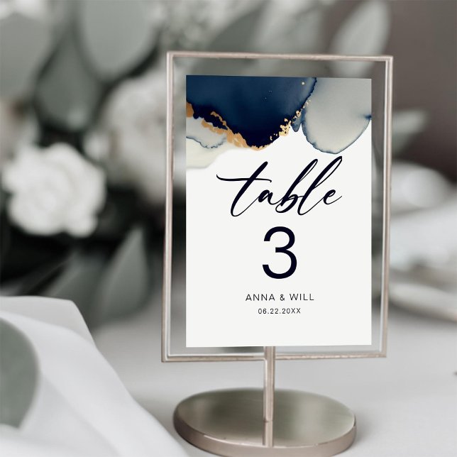 Numeração De Mesa Casamento Azul Praia com Marinho de Script Náutico (navy nautical wedding table number modern elegant bohemian boho summer winter beach)