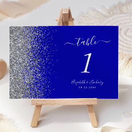 Numeração De Mesa Casamento Azul Real Moderno com Borda de Brilho Pr