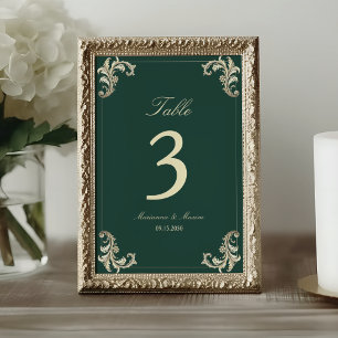 Numeração De Mesa Casamento Barroco em Ouro e Verde Esmeralda
