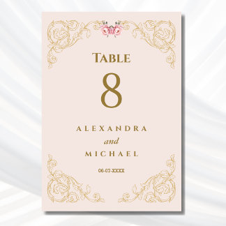 Numeração De Mesa Casamento Barroco Ornamentado Rosa-Rosa-Elegante