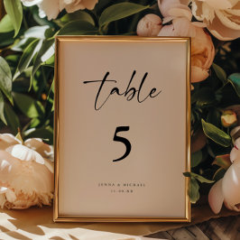 Numeração De Mesa Casamento Bege com Letra Moderna Minimalista