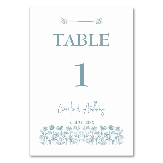 Numeração De Mesa Casamento Blue Wildflower Boho (Frente)