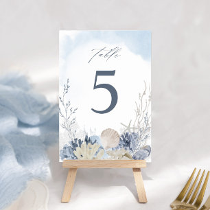 Numeração De Mesa Casamento Boêmio Azul Oceano Praia Aquarela