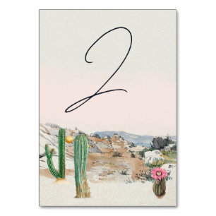 Numeração De Mesa Casamento Boho de Cacto no Deserto em Aquarela