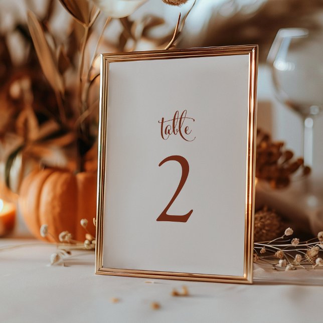 Numeração De Mesa Casamento Boho de Outono em Terracota Simples e El (Simple Elegant Terracotta Fall Boho Wedding Table Number Sign by Painted Paperie
)