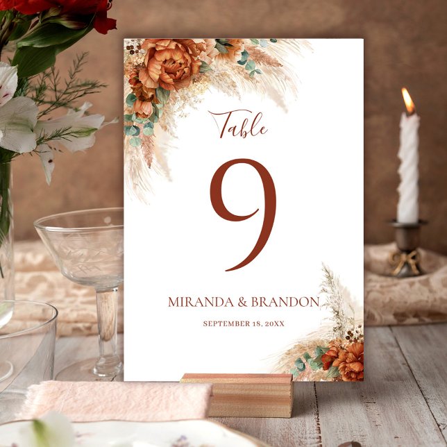 Numeração De Mesa Casamento Boho Floral Romântico com Caligrafia Ele (Criador carregado)