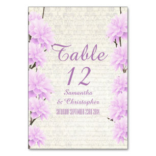 Numeração De Mesa Casamento bonito de flores florais de lilás pálida