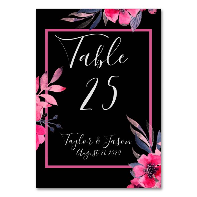 Numeração De Mesa Casamento Bonito de Script Floral Romântico Rosa Q (Frente)