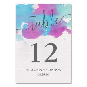 Numeração De Mesa Casamento bonito Púrpura Azul De Aquarela
