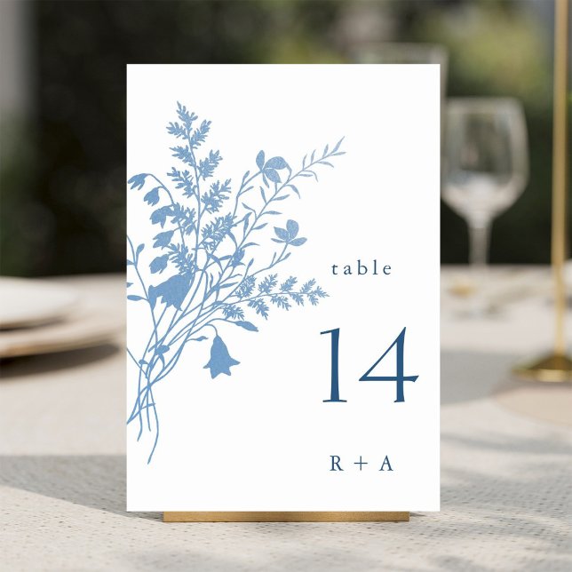 Numeração De Mesa Casamento Botânico Azul Francês Elegante (Criador carregado)