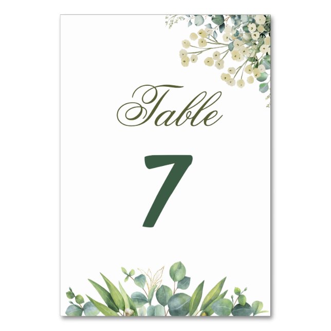 Numeração De Mesa Casamento Botânico com Eucalipto e Florais Brancas (Frente)