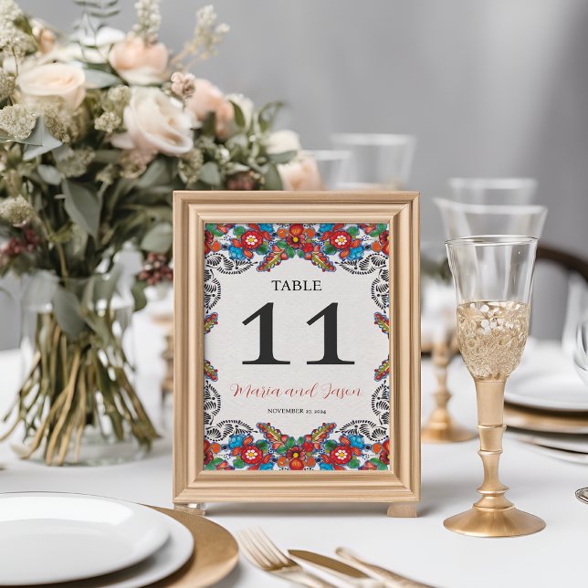 Numeração De Mesa Casamento Botânico das Flores Coloridas Mexicanas (Mexican Fiesta Colorful Flowers Botanical Wedding Table Number)